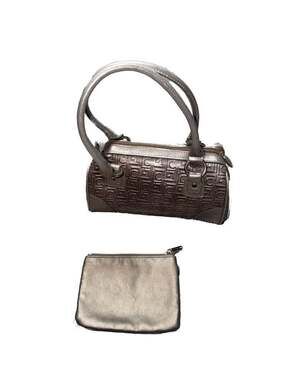 Liz Claiborne Metallic Bronze Embossed Logo Satchel Bag with Matching Pouch
